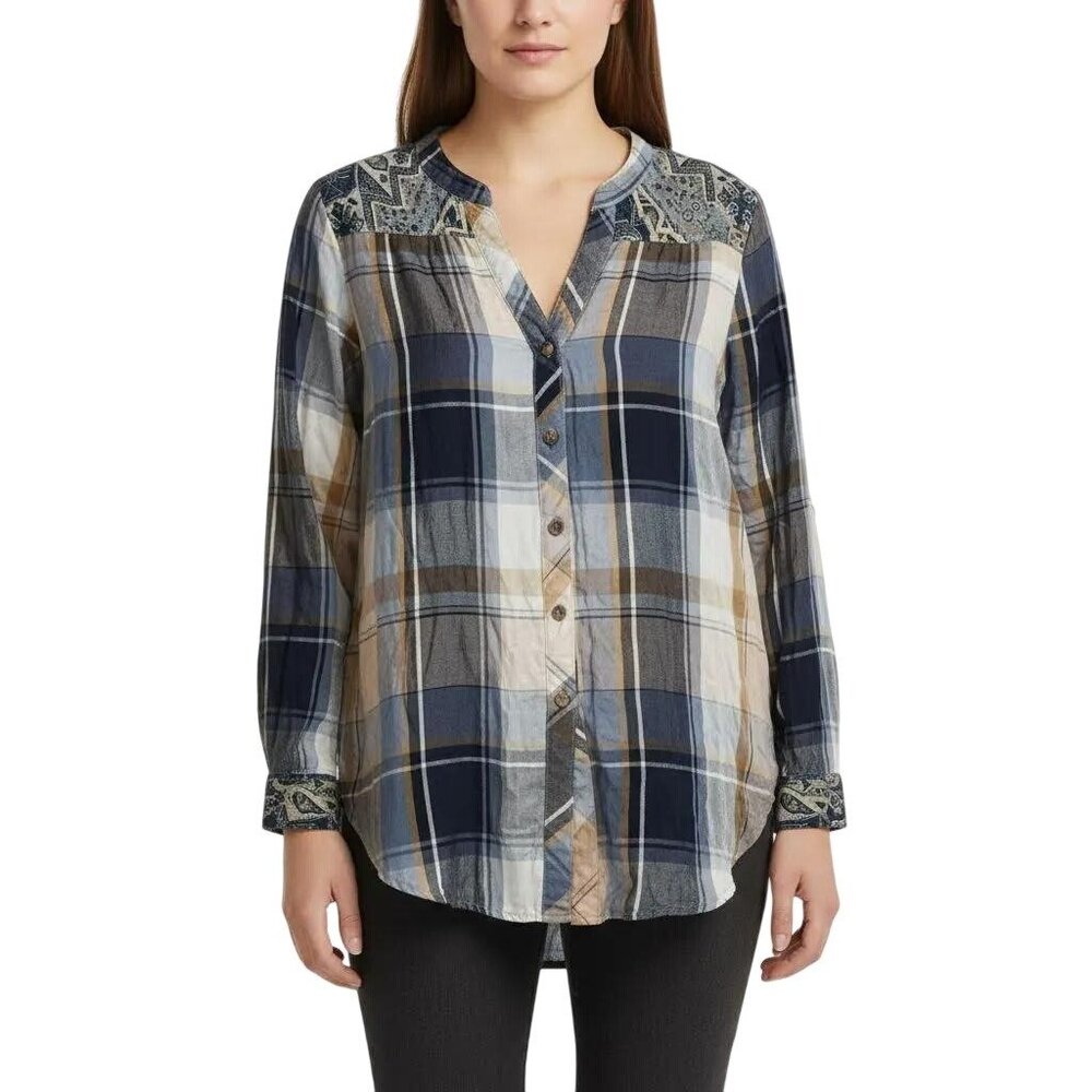 Olive Hill‎ Women's Multicolor Plaid Long Sleeve Button Front Shirt Size Medium